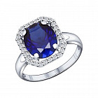 Кольцо из серебра с корундом сапфировым и фианитами