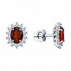 Серьги-пусеты из серебра с гранатами и фианитами