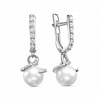 Серьги из серебра с жемчугом и фианитами