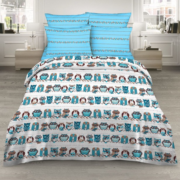 Комплект постельного белья «Совы» (арт. 7184/1, евро, бязь, 2 наволочки 70х70) | Самоцветная | ТДЛ Текстиль