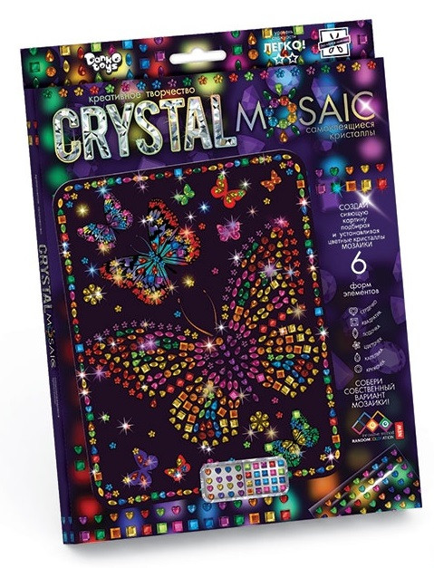 Набор для создания мозаики из кристаллов на темном фоне «Бабочки» | Crystal Mosaic | Danko Toys