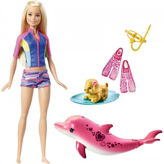 Кукла Barbie с дельфином и щенком