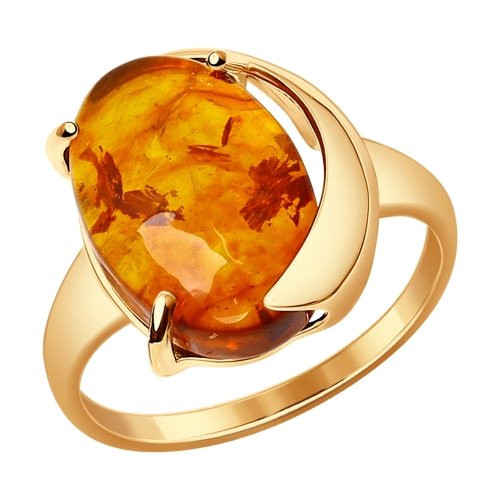 Кольцо из золочёного серебра с янтарём | SOKOLOV