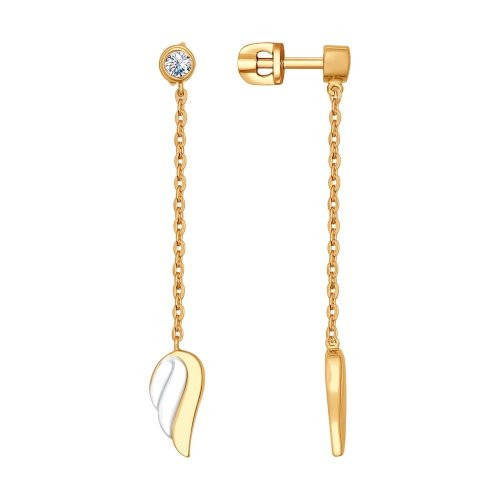 Серьги длинные из золочёного серебра с фианитами | SOKOLOV