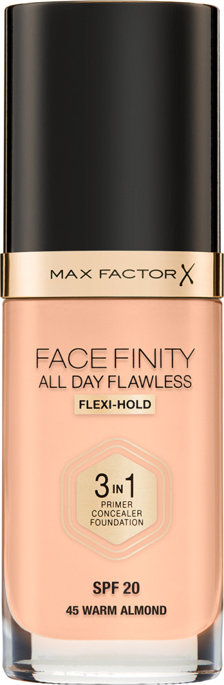 Тональная основа «All Day Flawless», оттенок 45 Warm almond | Facefinity | Max Factor