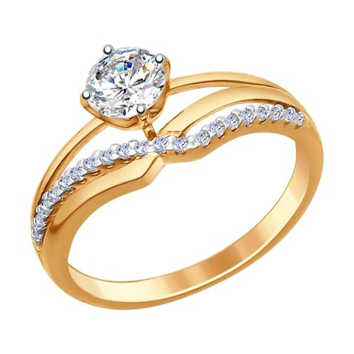 Кольцо из золочёного серебра с фианитами | SOKOLOV