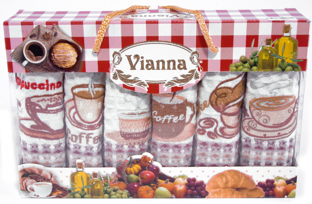 Салфетки вафельные (с вышивкой, размер 34х47 см, 6 шт) | Vianna