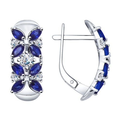 Серьги из серебра с корундами сапфировыми