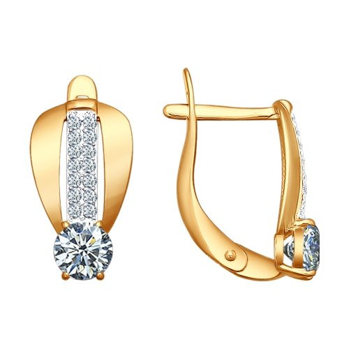 Серьги из золоченого серебра с фианитами | SOKOLOV