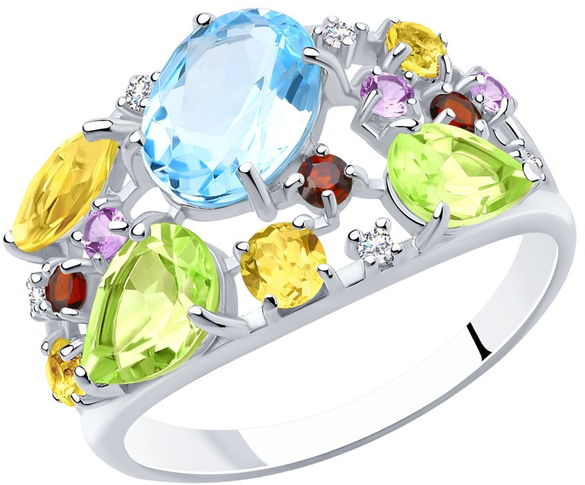 Кольцо из серебра с миксом камней | SOKOLOV