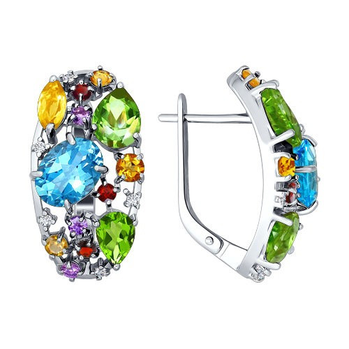 Серьги из серебра с миксом камней | SOKOLOV