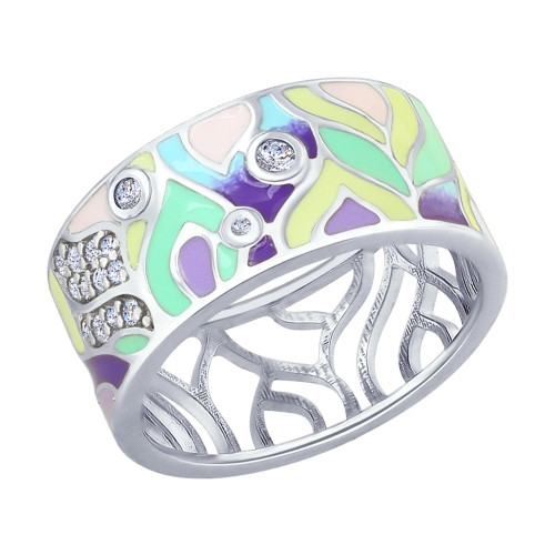 Кольцо из серебра с эмалью и фианитами | SOKOLOV