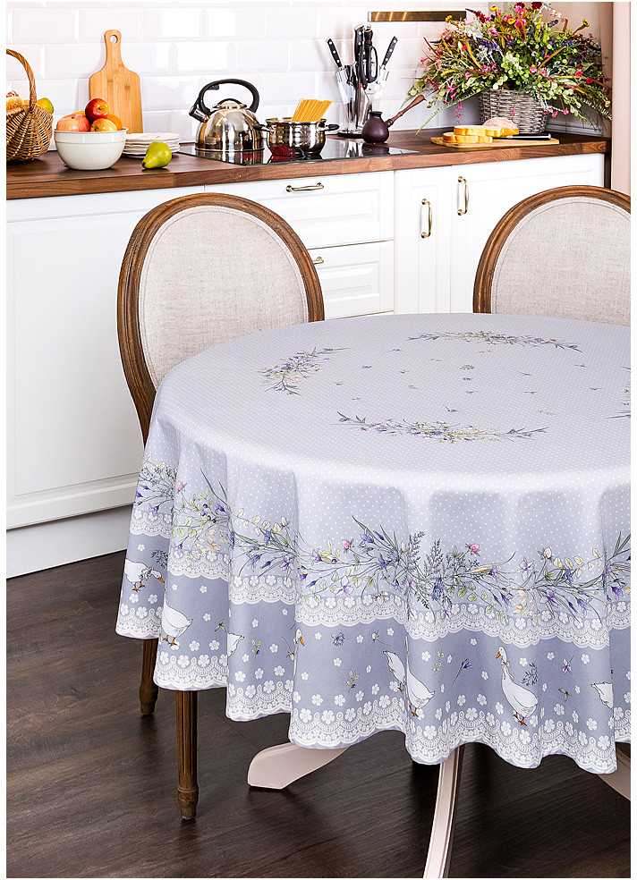 Скатерть круглая (хлопок, диаметр 180 см) | Гуси Легард | Santalino