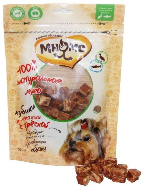 Лакомство для собак «Кубики из мяса утки c треской» (100 г) | Лакомые кусочки | Мнямс