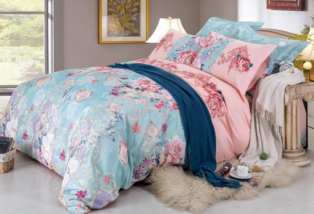 Комплект постельного белья (евро, сатин с вышивкой, 2 наволочки 70х70, 2 наволочки 50х70) | Сайлид-текстиль