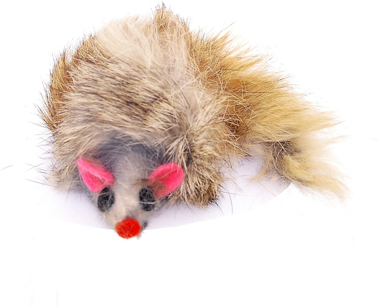 Игрушка для кошек «Пушистый мышонок», натуральный мех кролик (9 см) | Papillon
