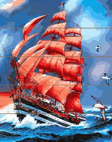 Набор для раскрашивания по номерам на дереве «Алые паруса» (40×50 см)