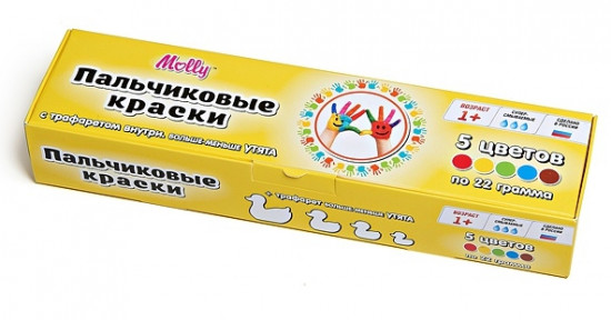 Пальчиковые краски с трафаретом «Больше-меньше. Утята» (5 цветов)