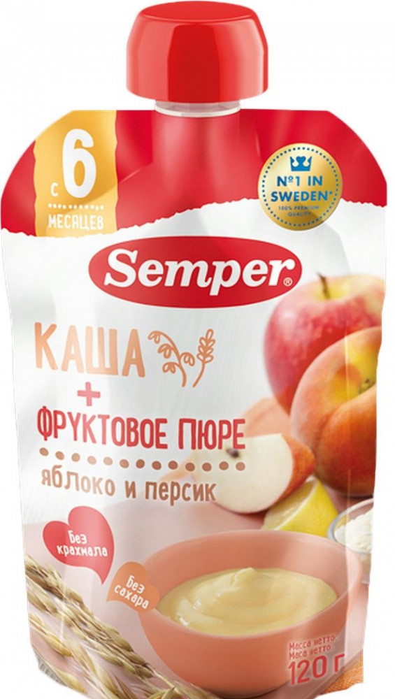 Пюре фруктовое «Яблочно-персиковое с кашей» | Semper