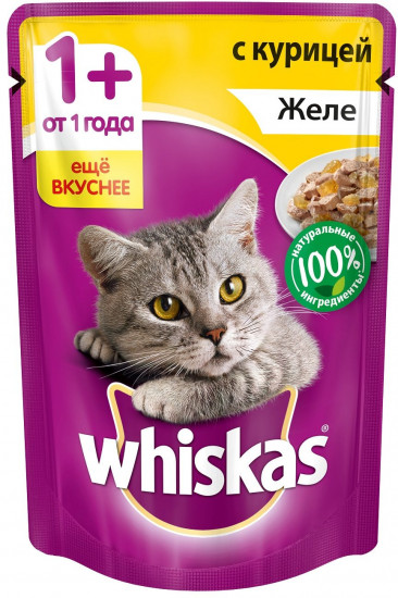 Корм для кошек желе с курицей «Whiskas» (3+1, 85 г)