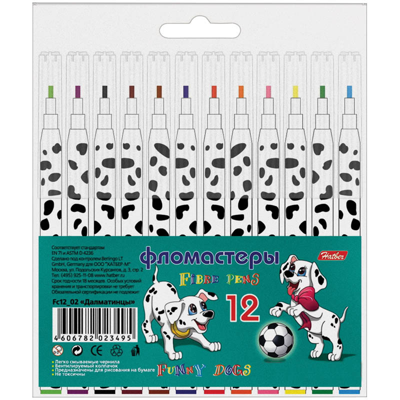 Фломастеры (12 цветов) | Далматинцы | Hatber