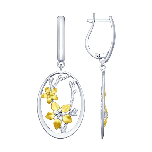 Серьги из золоченого серебра с фианитами | SOKOLOV