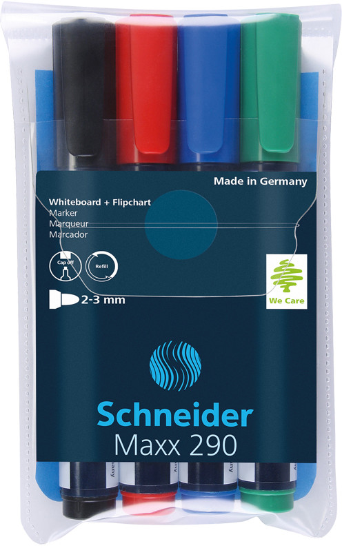 Набор маркеров для белых досок и флипчартов (4 цвета) | Maxx 290 | Schneider