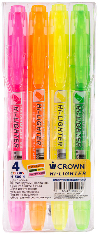 Набор текстовыделителей (4 цвета) | Multi Hi-Lighter | Crown