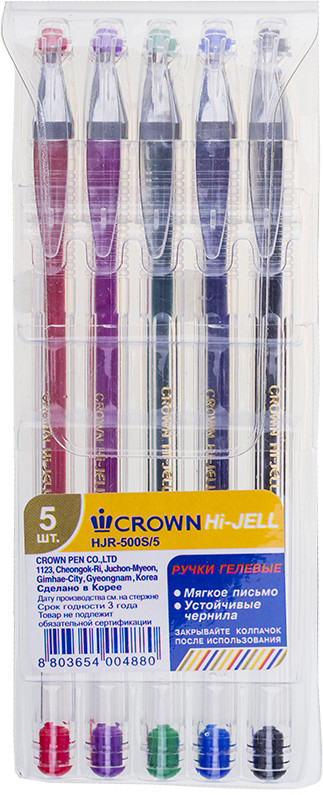 Набор гелевых ручек (5 цветов) | Hi-Jell Color | Crown