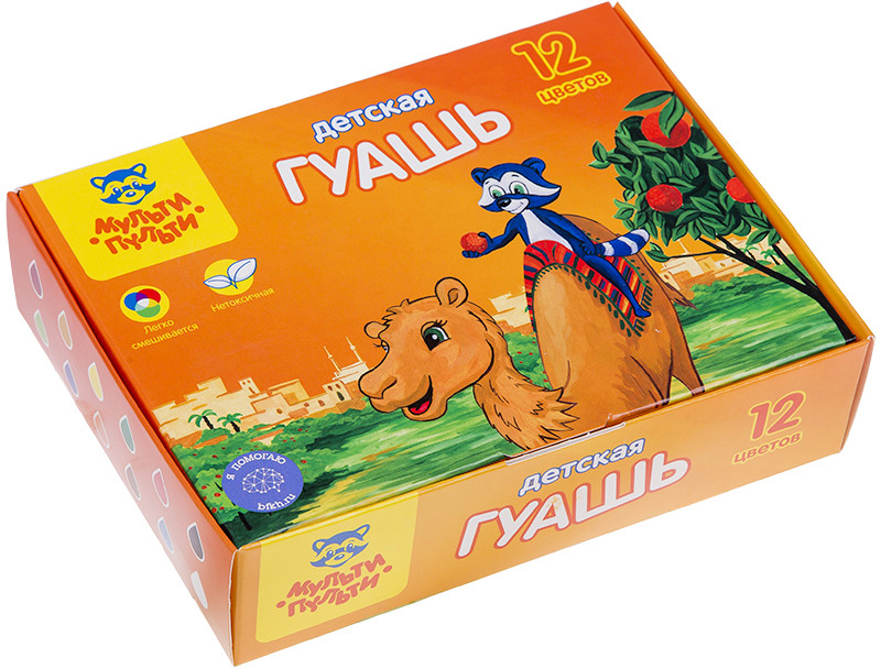 Гуашь (12 цветов, 35 мл) | Приключения Енота | Мульти-Пульти