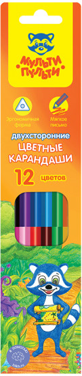 Карандаши цветные двусторонние «Енот в тропиках» (12 цветов)