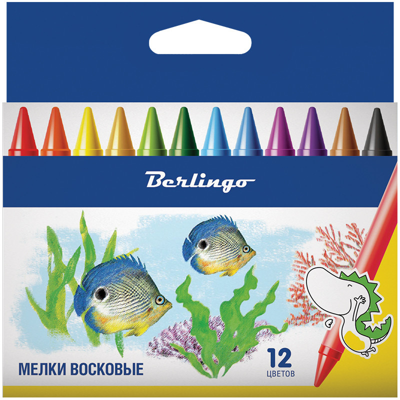 Мелки восковые (12 цветов) | Рыбки | Berlingo