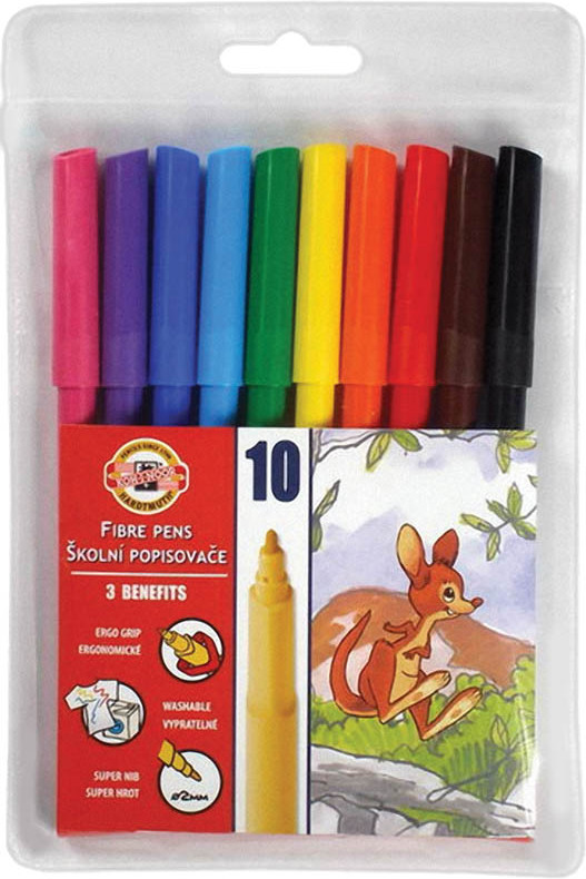 Фломастеры трехгранные (смываемые, 10 цветов) | Звери | Koh-I-Noor