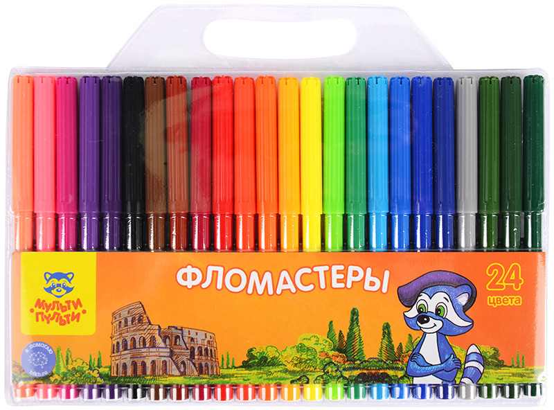 Фломастеры (смываемые, 24 цвета) | Приключения Енота | Мульти-Пульти