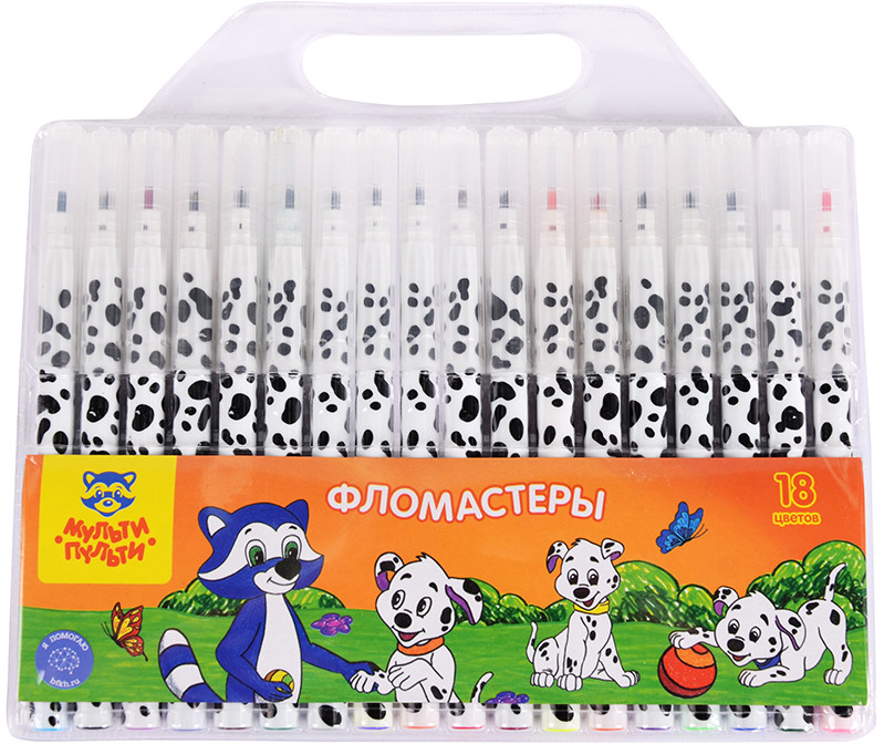 Фломастеры (смываемые, 18 цветов) | Приключения Енота | Мульти-Пульти