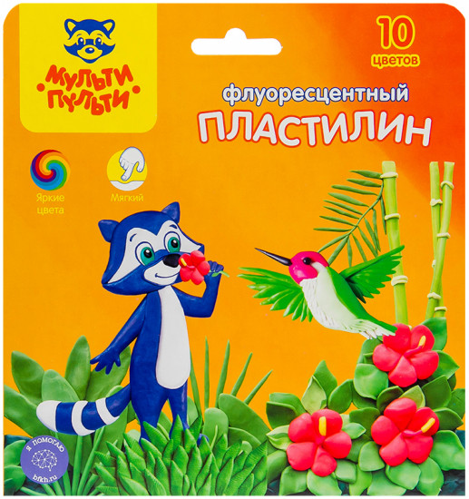 Пластилин восковой флуоресцентный (10 цветов, стек)