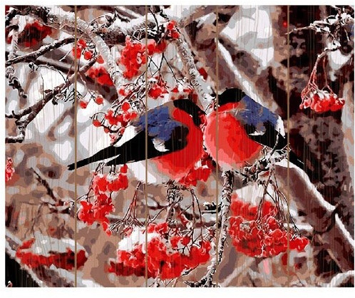 Набор для раскрашивания по номерам на дереве «Снегири» (40×50 см) | Картины по номерам на дереве | Molly