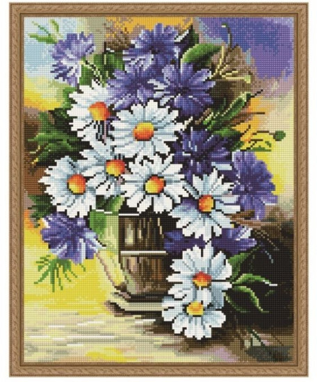 Картина мозаикой с нанесенной рамкой «Букет из ромашек» (40×50 см, 37 цветов)
