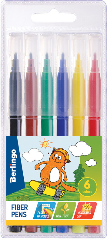 Фломастеры (смываемые, 6 цветов) | Жил-был кот | Berlingo