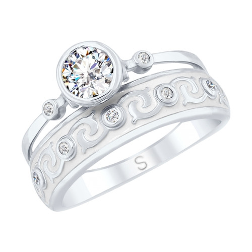 Кольцо из серебра с эмалью и горным хрусталем и фианитами | SOKOLOV