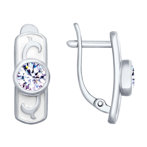 Серьги из серебра с эмалью и горным хрусталем | SOKOLOV