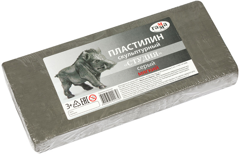 Пластилин скульптурный мягкий (серый, 1 кг) | Студия | Гамма