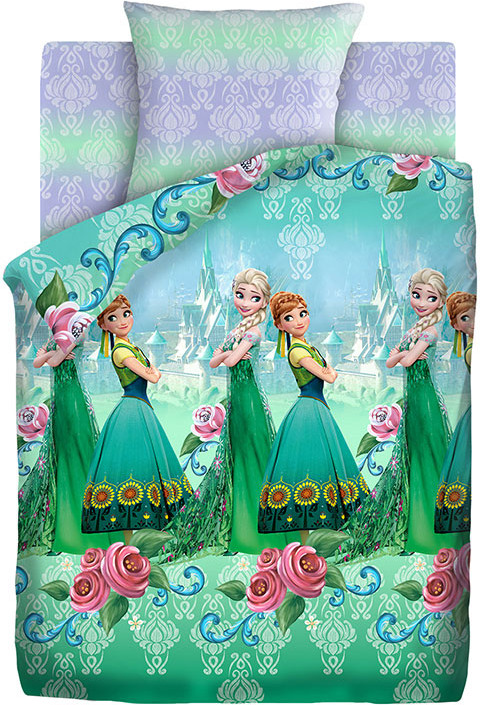 Комплект постельного белья «Анна и Эльза» (арт. 16037-1/16038-1, хлопок, 1,5-спальный, 1 наволочка 70×70) | Холодное сердце | Непоседа