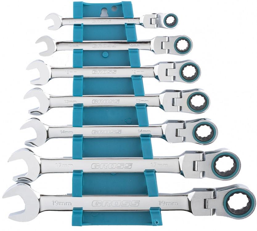 Набор ключей комбинированных с трещоткой (8-19 мм, 7 шт.) | Gross