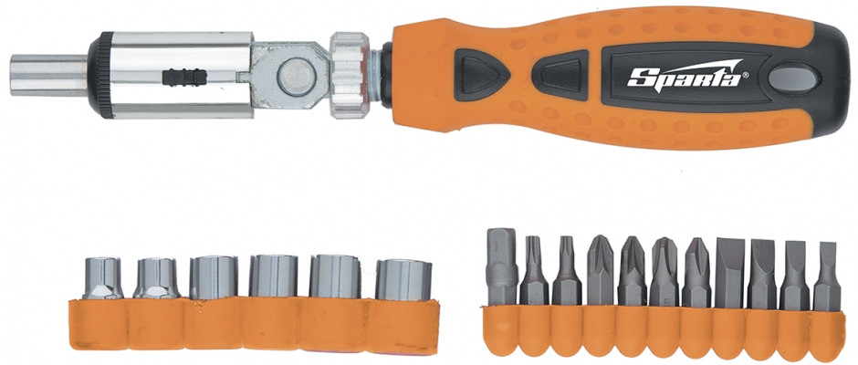 Отвертка реверсивная с набором бит и торцевыми головками | Sparta