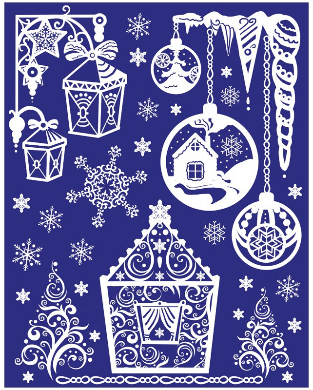 Новогоднее оконное украшение «Новогодний домик с шариками и фонариками» | Феникс Презент