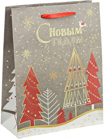 Пакет крафтовый вертикальный «Новогодние ёлки»