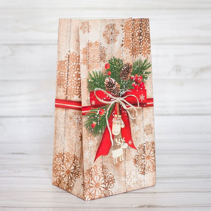 Пакет подарочный без ручек «Стильный подарок» | Новогодние пакеты без ручек | Дарите Счастье