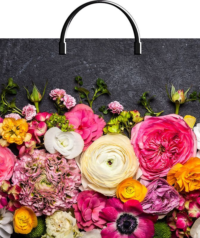 Пакет подарочный «Цветы на графите» (36х37 см) | ТикоПластик