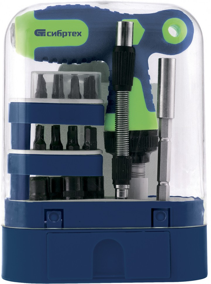 Отвертка т-образная реверсивная с набором бит, торцевых головок | Сибртех